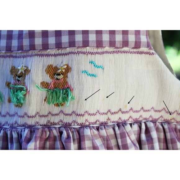 Kelly's Kids Smocked Frocks Dress sz 7 Hawaiian Bear OCean Beach Spring Summer - Picture 4 of 12